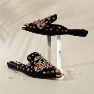 Mules for Women Flats Comfortable Soft Insole Cherry Pointed Rivet